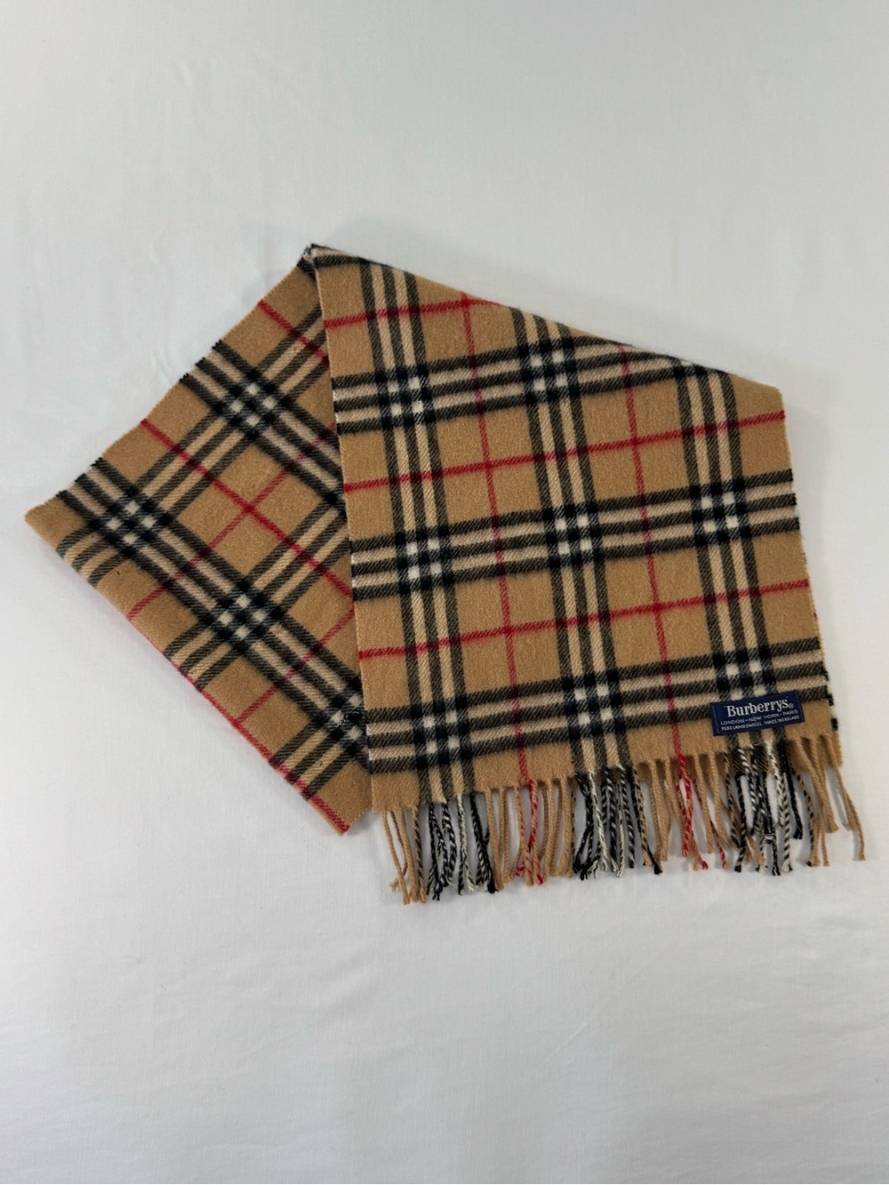 Vintage Burberrys Pure Lambswool Scarf Nova Check Plaid Camel (Flawed)